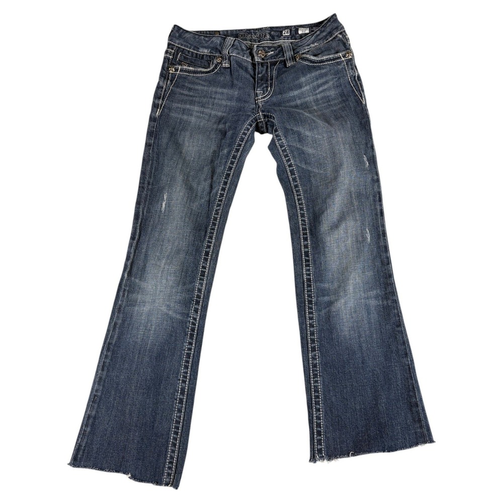 Miss Me Jeans Women 28 Blue Bootcut Y2K Lowrise Faded Fleur De Lis JP5010RXL